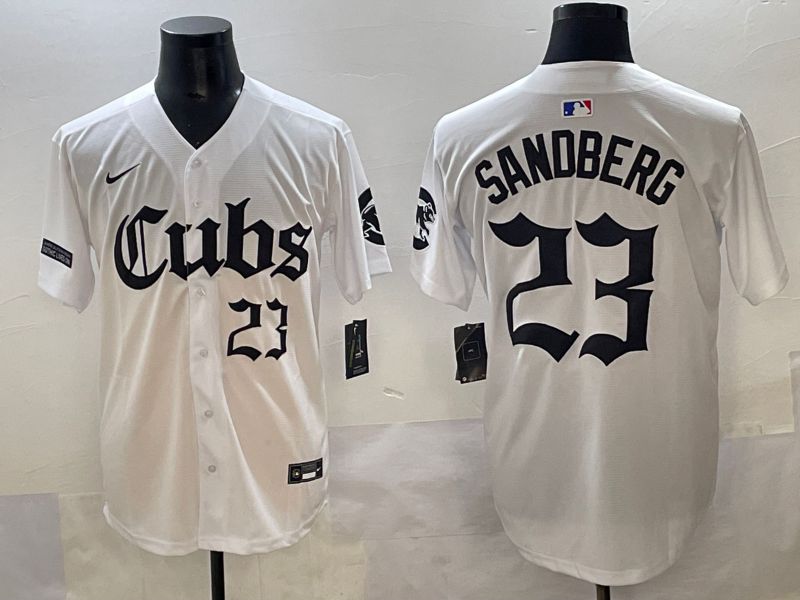 Men 2025 Chicago Cubs #23 Sandberg White Five generations Joint Name Nike MLB Jersey style 11